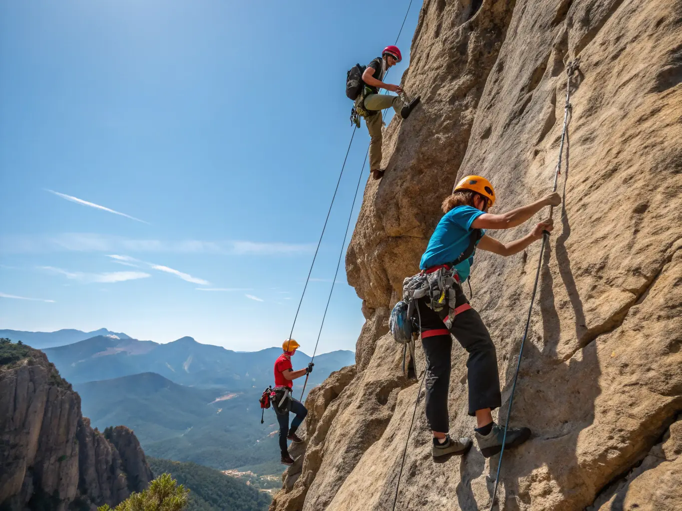 A group of teenagers participating in a rock climbing session, showcasing the Youth Adventure Programs.