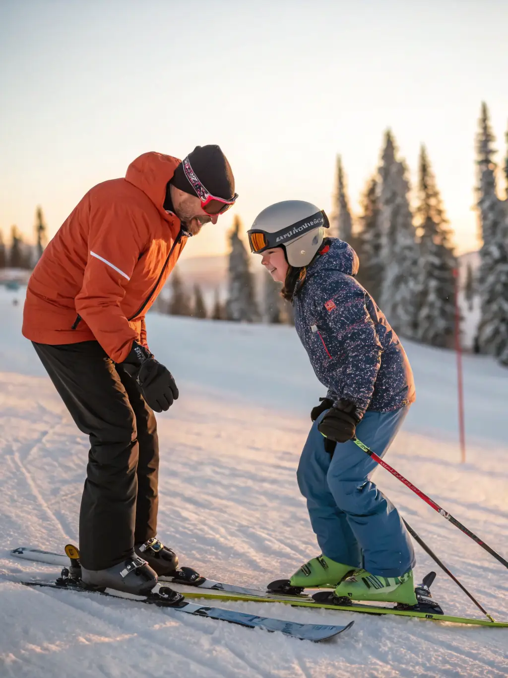 Participants learning basic skiing techniques during a mountain sports initiation program, with instructors providing guidance and support in a safe environment.